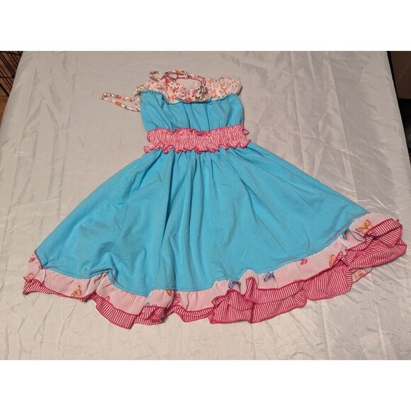 Twirls & Twigs Blue Tie String Strap Dress/ Top Birdhouse Clock Girls Size 6x - Picture 7 of 9